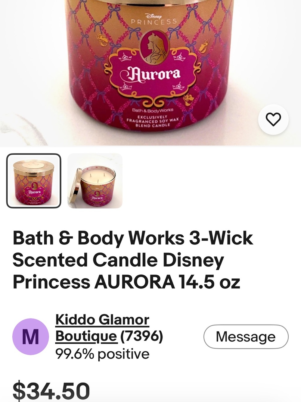 Bath & Body Works DISNEY PRINCESS AURORA Large 3-Wick Candle 14.5oz NEW Sold Out - Picture 7 of 7